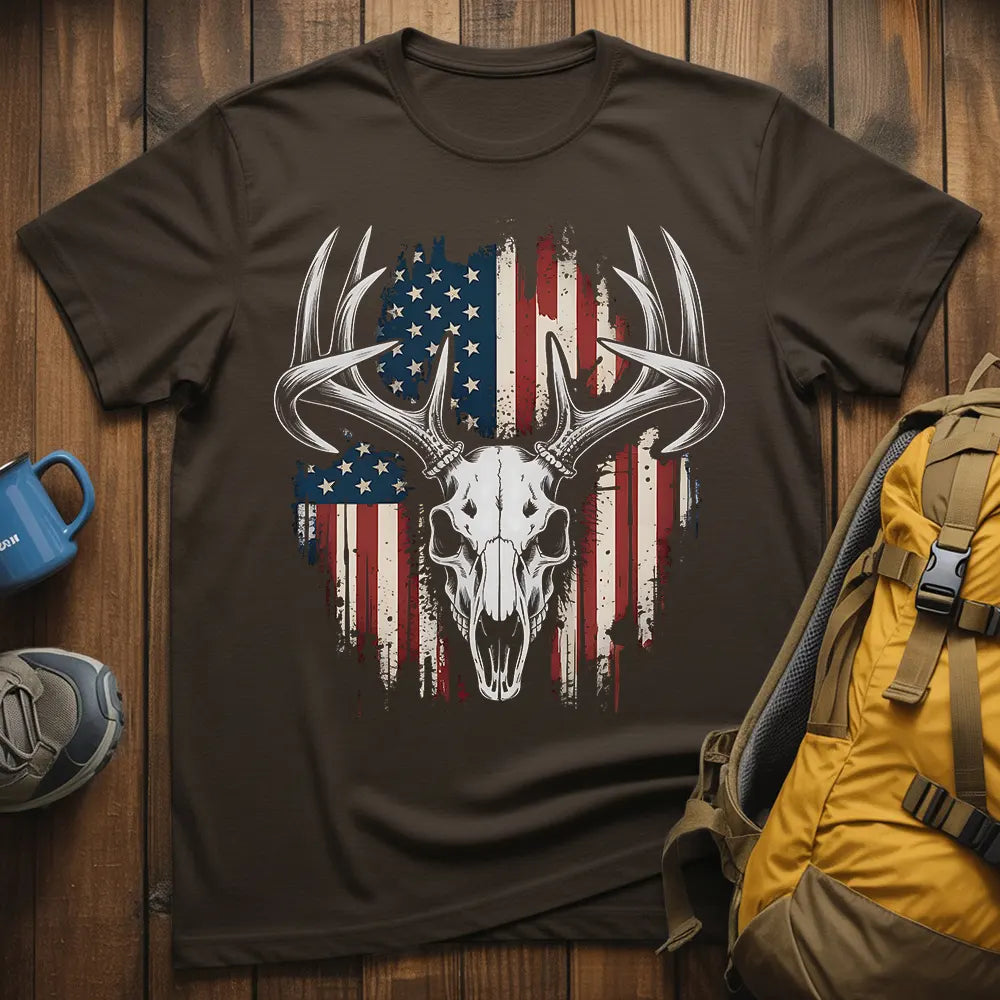 Patriotic Red Deer Skull T-Shirt
