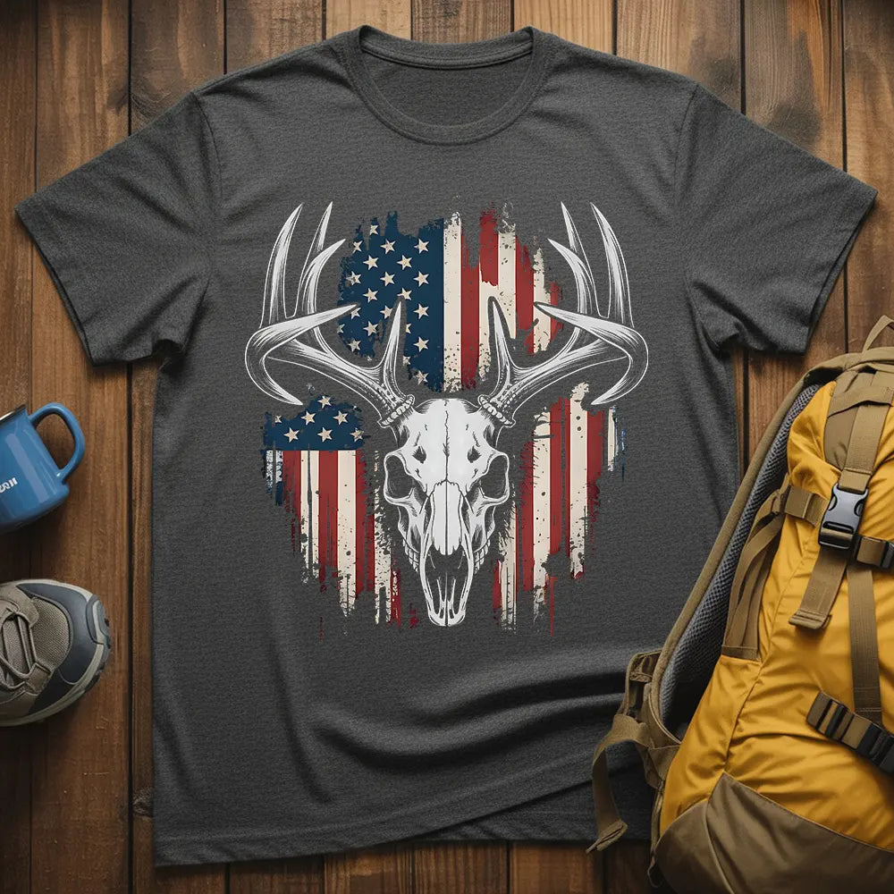 Patriotic Red Deer Skull T-Shirt