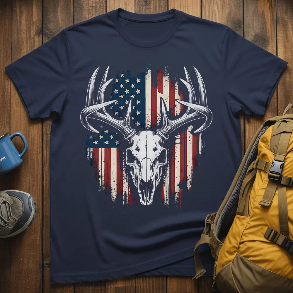 Patriotic Red Deer Skull T-Shirt